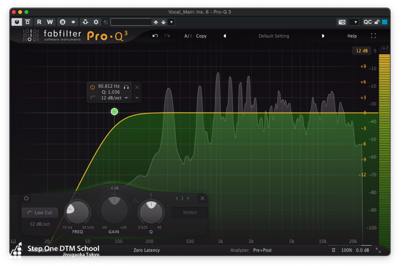 メインボーカル(Synthesizer V Mai使用)にかけたローカットEQ