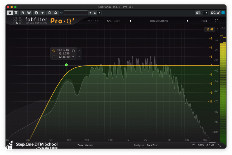 リリースカットピアノにかけたローカットEQ